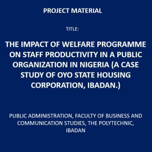 The Impact of Welfare Programme on Staff Productivity in a Public Organization in Nigeria